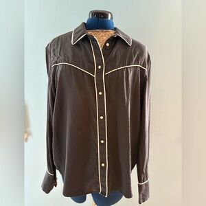 Levi's 100% Silk Black Western Cowboy Cowgirl Shirt White Piping